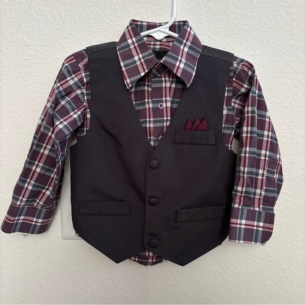 VITTORINO Signature Collection Toddler DRESS SHIRT W/ Vest Sz 2T Boy Red & Gray